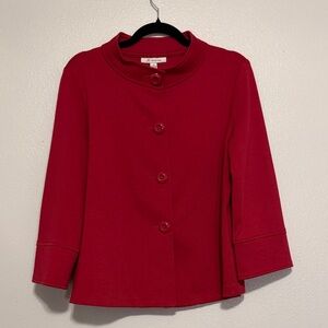 JM Collection Red Button-Front Pea Coat